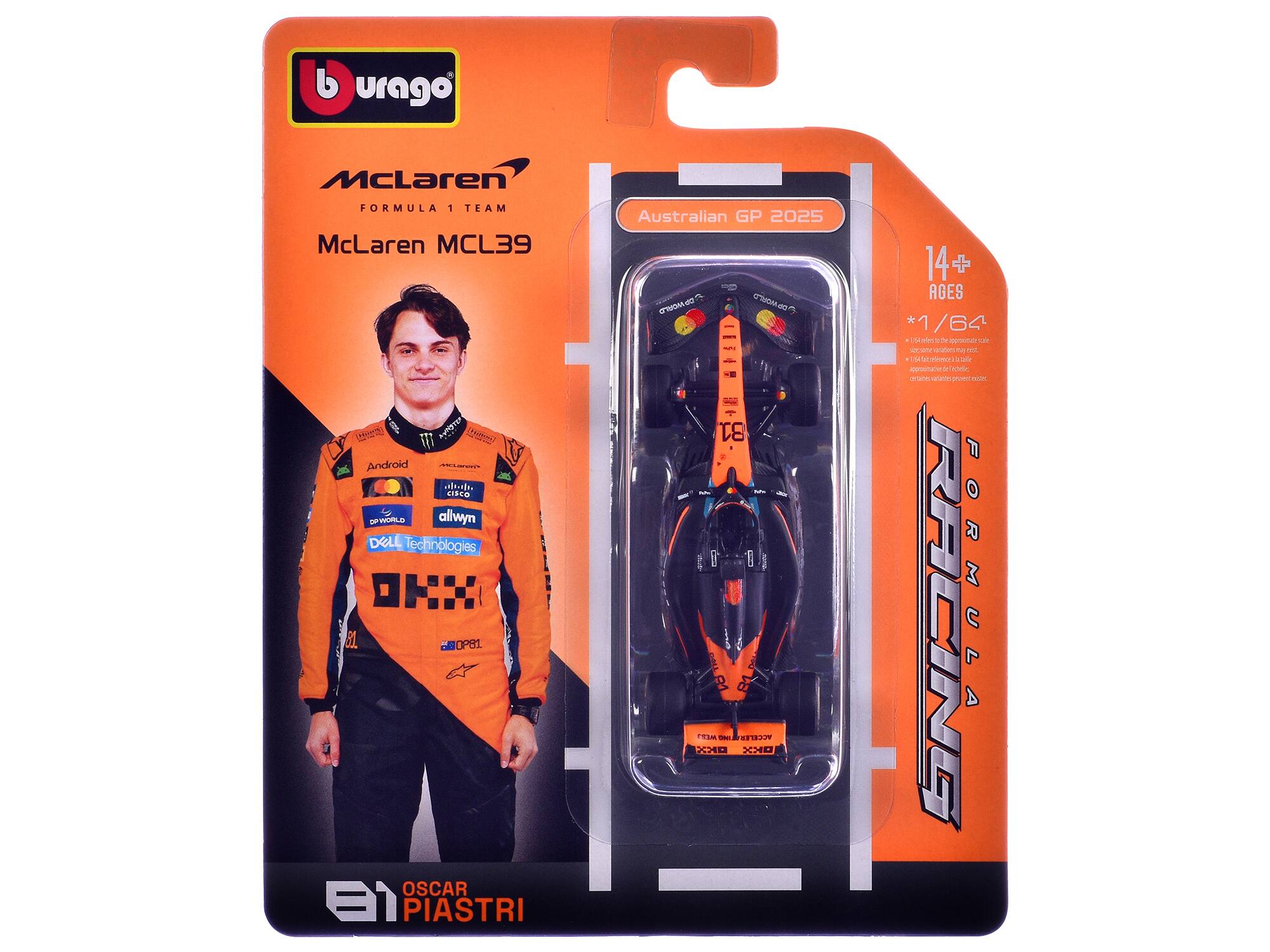 burago b McLaren FORMULA 1 TEAM McLaren MCL39 TC 4 TunD Android - A CISCO OPWORLD allwyn DELL Technologies OH: SL OP81 OSCAR PIASTRI Australian GP 2025 14+ AGES * 1/64