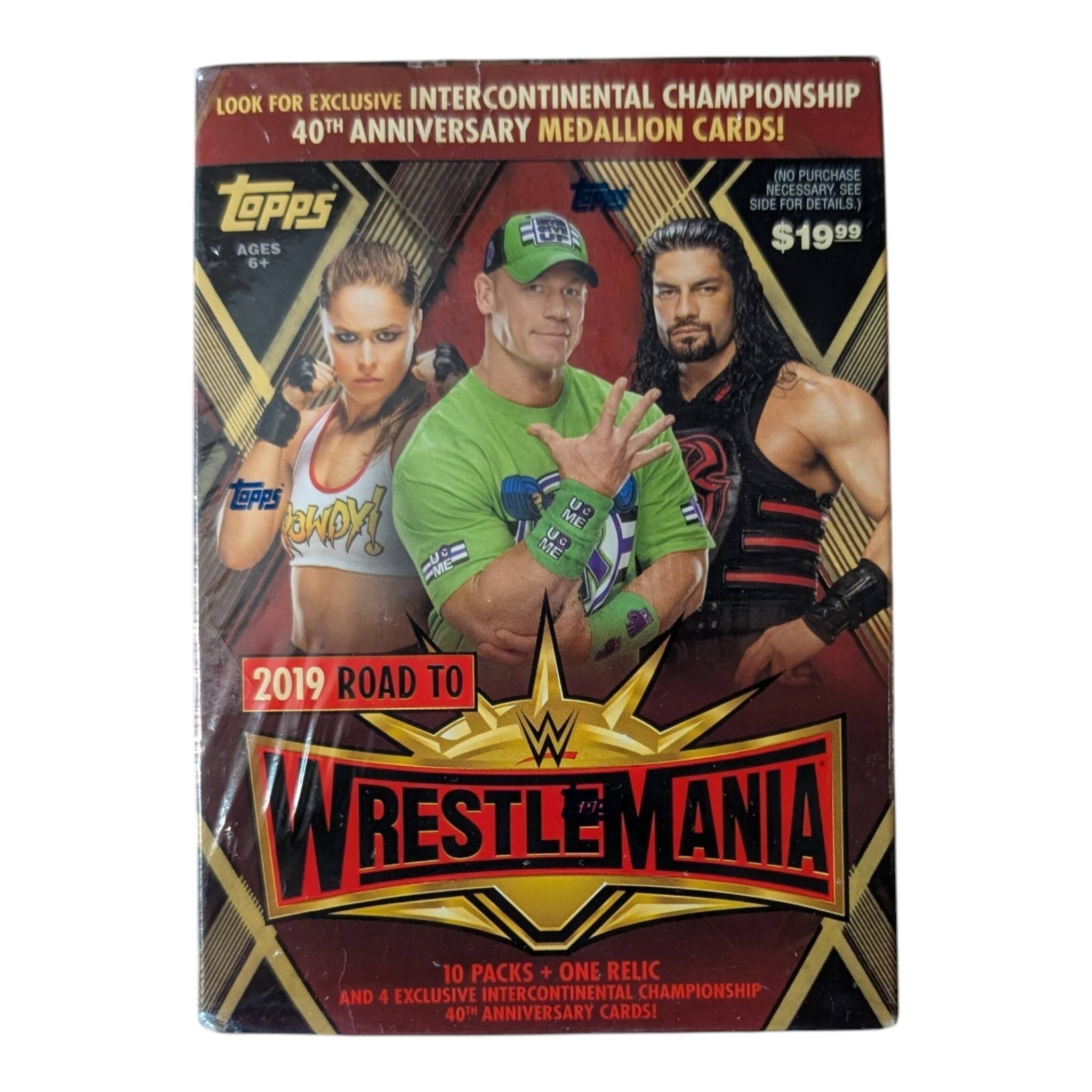 Look for exclusive Intercontinental Championship 40th Anniversary Medallion Cards! (No purchase necessary, see Topps side for details.) Ages 6+ Opps HDY! Me Me Me Du 2019 Road to Wrestlemania: 10 Packs + One Relic and 4 Exclusive Intercontinental Championship 40th Anniversary Cards!