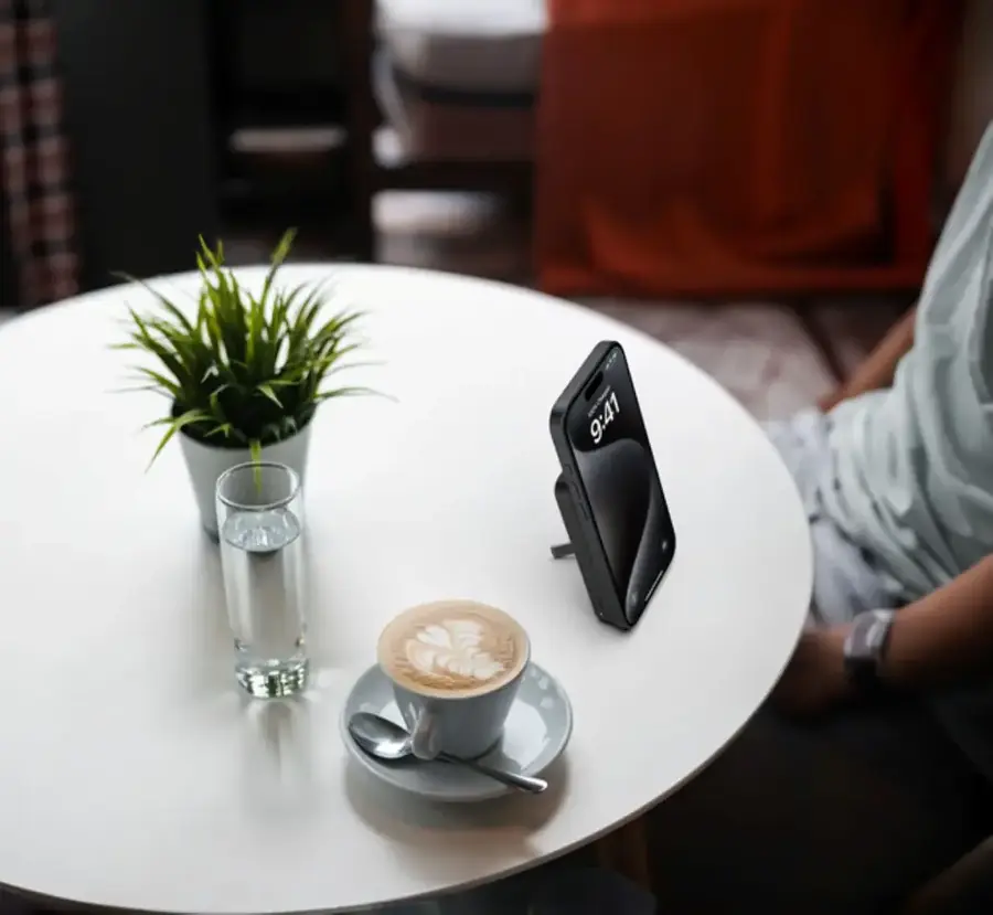Alt View 6. Belkin - BOOST↑CHARGE Pro Wireless Power Bank 5K w/ Qi2, MagSafe Compatible with Kickstand - for iPhone 16, 15, 14, and More - Black.