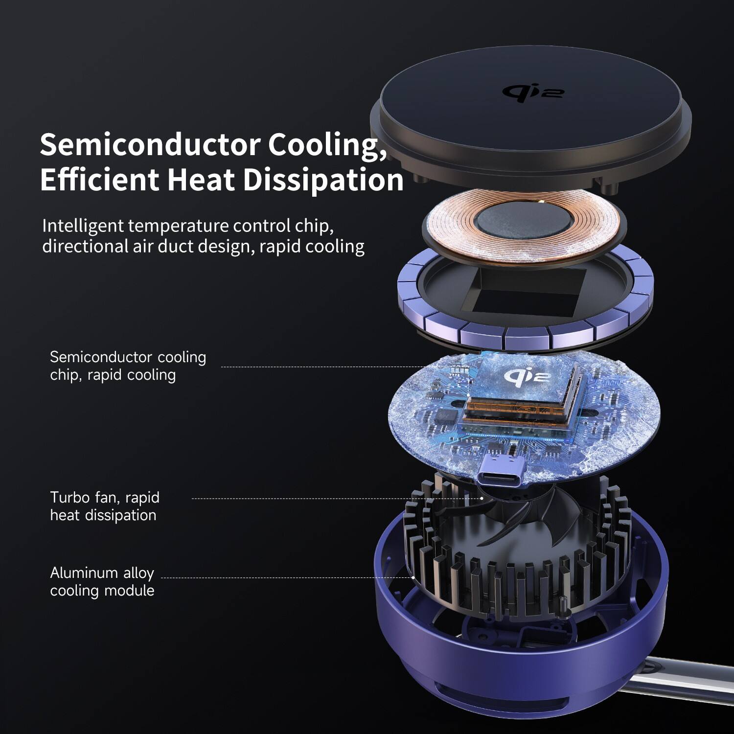 Semiconductor Cooling, Efficient Heat Dissipation  
Intelligent temperature control chip, directional air duct design, rapid cooling  

Semiconductor cooling chip, rapid cooling  

Turbo fan, rapid heat dissipation  

Aluminum alloy cooling module