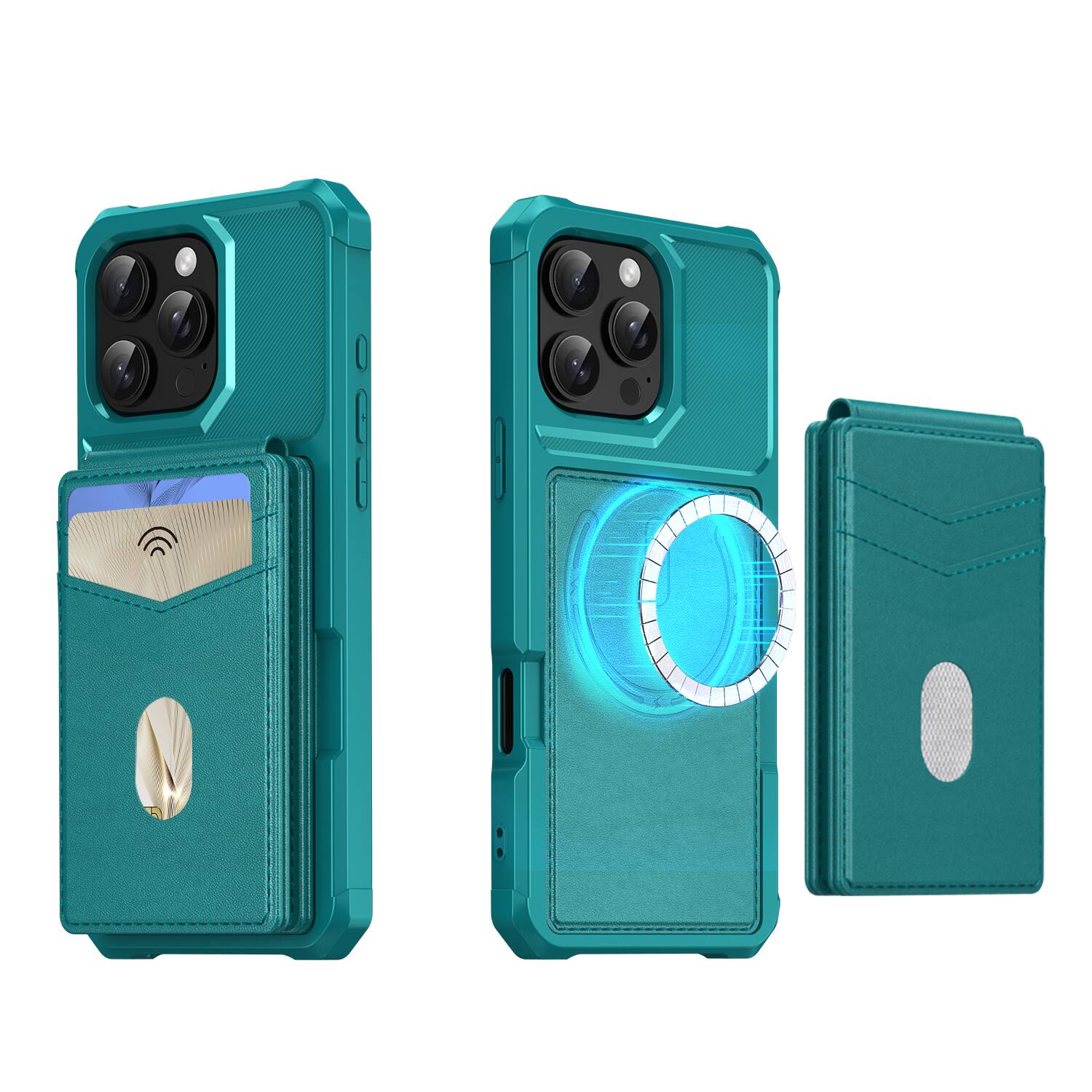 Angle. Dteck - For Apple iPhone 16 Pro Max 2-in-1 Magnetic Leather Flip Stand Wallet Case RFID Blocking Detachable Card Holder - Green.