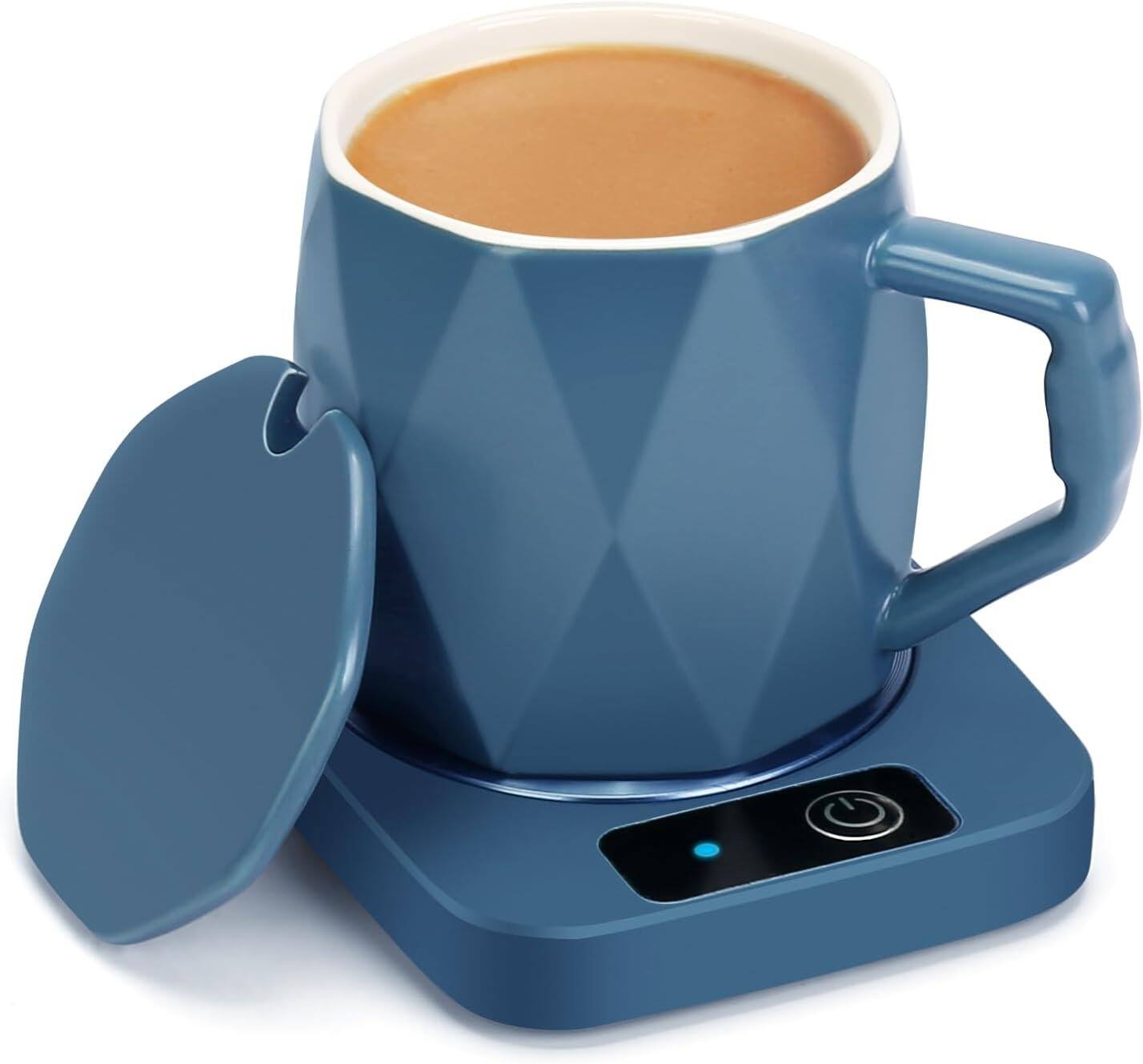 Front. Schertz - Coffee Mug Warmer with Ceramic Cup – 131°F Temp Control, White - blue.