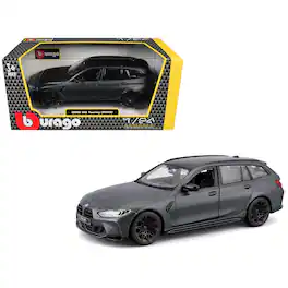 2023 BMW M3 Touring Matt Gray Metallic with Black Top 1/24 Diecast Model Car by Bburago