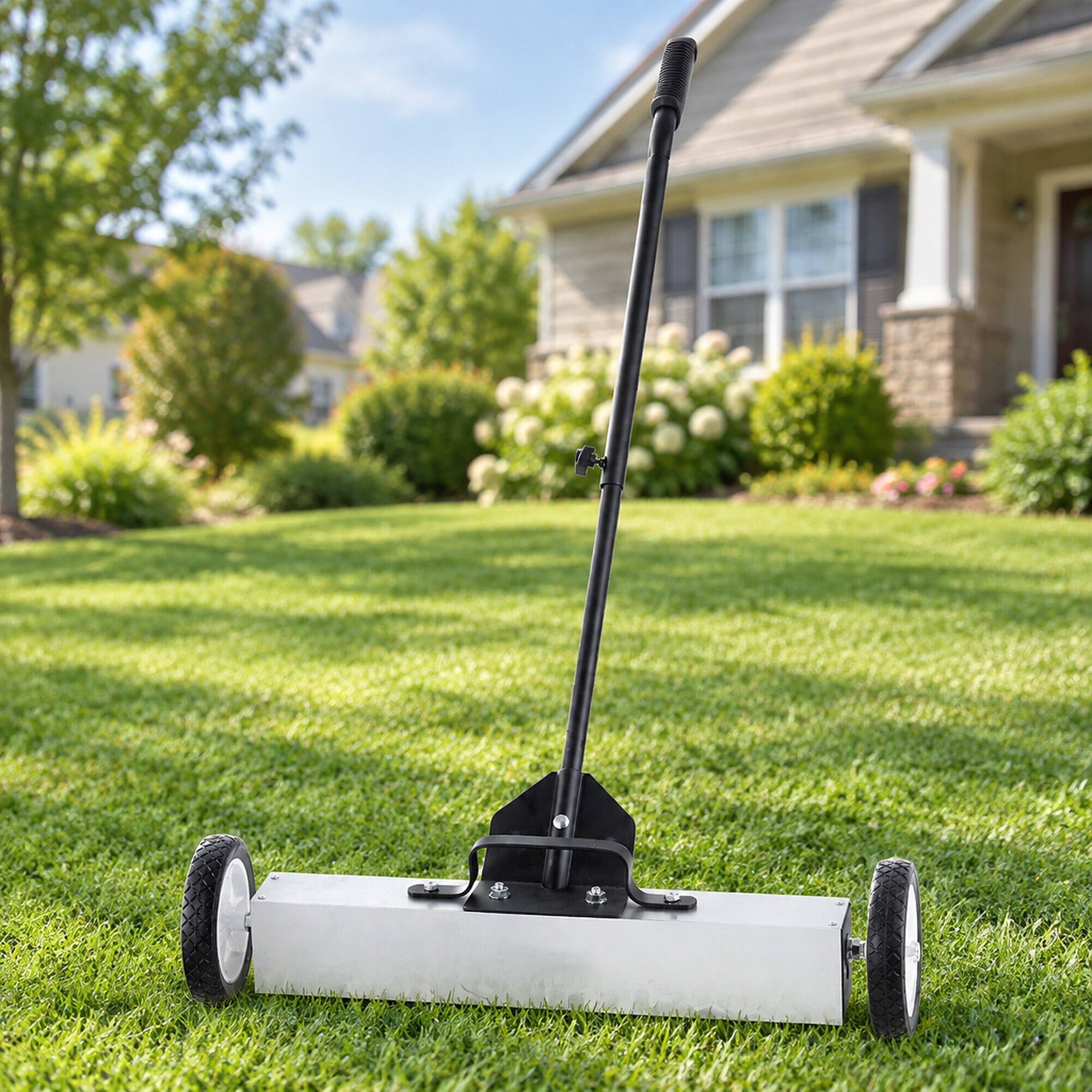 Alt View 2. RYHNUYNE - 50 lbs Rolling Magnetic Sweeper, 24 in Wide Pickup, Telescoping Handle, Push-Type Yard and Garage Cleanup Tool - White.