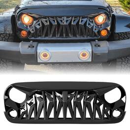 AMERICAN MODIFIED - Front Shark Grille Compatible with 2007-2018 Wrangler JK/JKU - Glossy Black