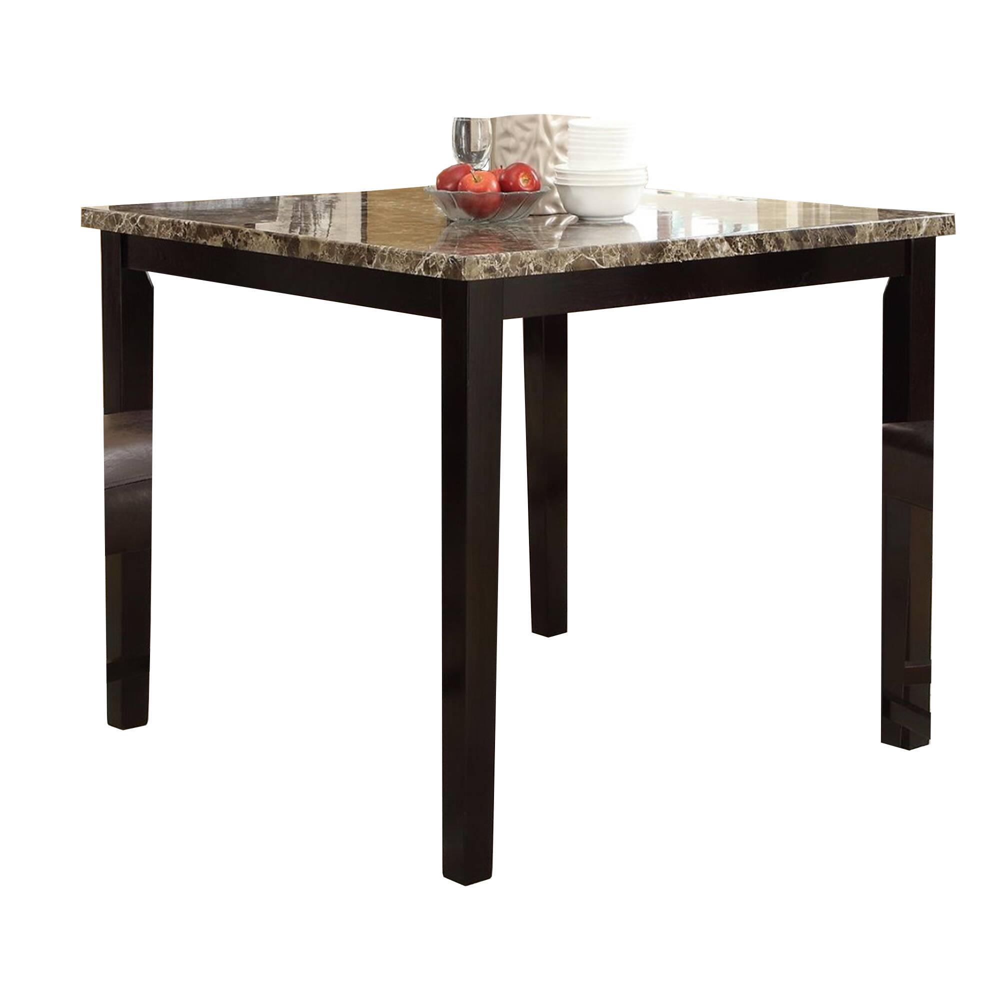 Front. Manhattan Lane - Spacious Wooden Counter High Table Faux Marble Top - Brown.