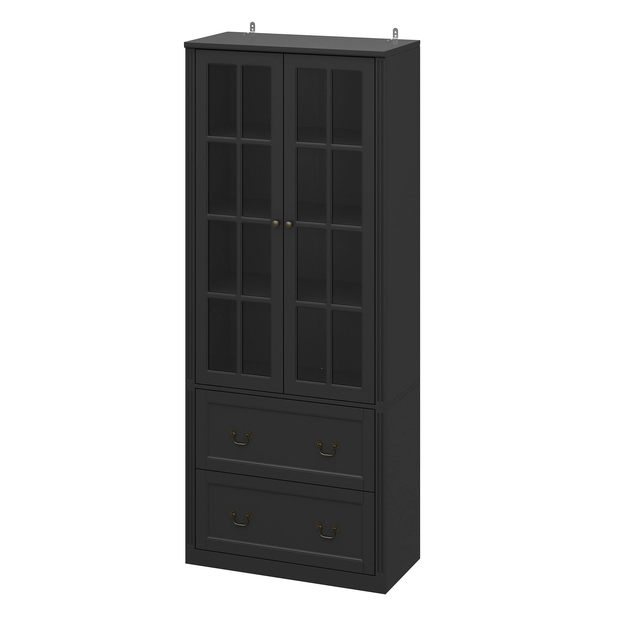 Left. Famapy - Famapy Nordic - Style Display Cabinet - Glass Doors + Brass Handles, Perfect for Book & Collection Display - Black.