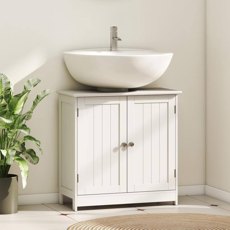 Alt View 1. PULUZ - 24 inch Under Sink Storage Cabinet with 2 Doors and Shelves, Pedestal Sink Bathroom Vanity Furniture - White.