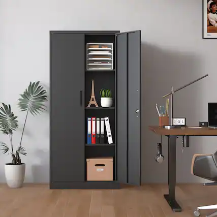 Front. Anysun - Anysun 2-Door Multipurpose Large Metal Cabinet with Adjustable Shelves, Easy Installation - Black.
