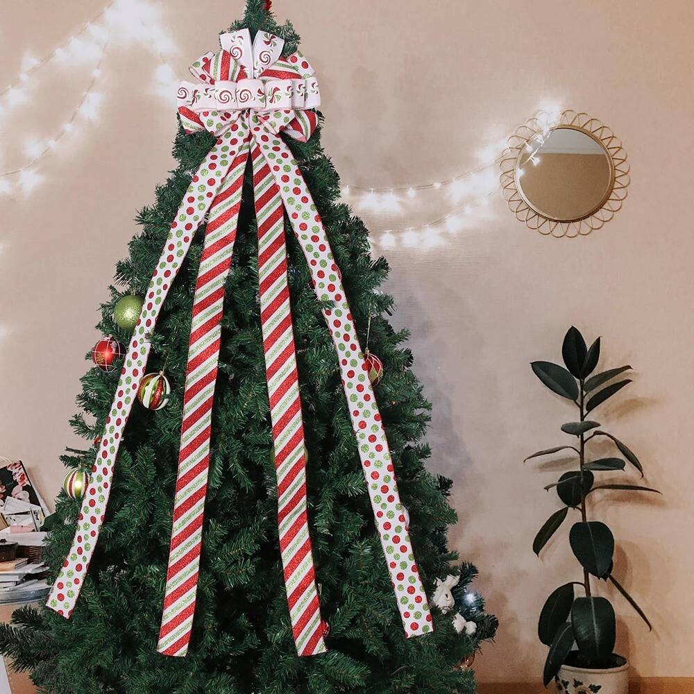Alt View 1. PARKER SLATER - Christmas Tree Topper Bow – Large Green Wreath Bow, Red & Green Stripes, 52"x13", Xmas Decor - Multicolor.
