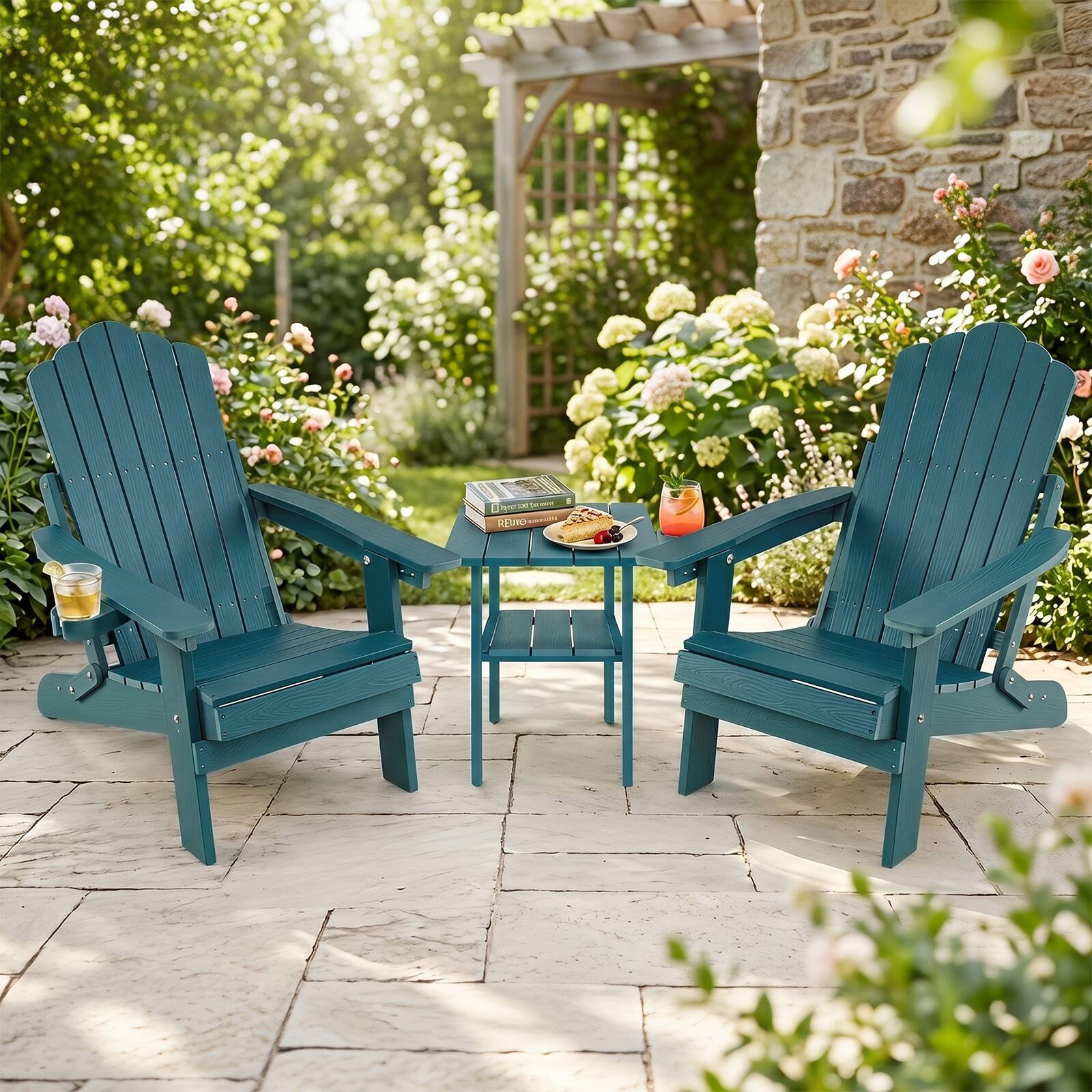Alt View 4. Gymax - Gymax 4PCS Folding Adirondack Chair w/ 5-Level Backrest Wooden Textured for Lawn Green - Green.