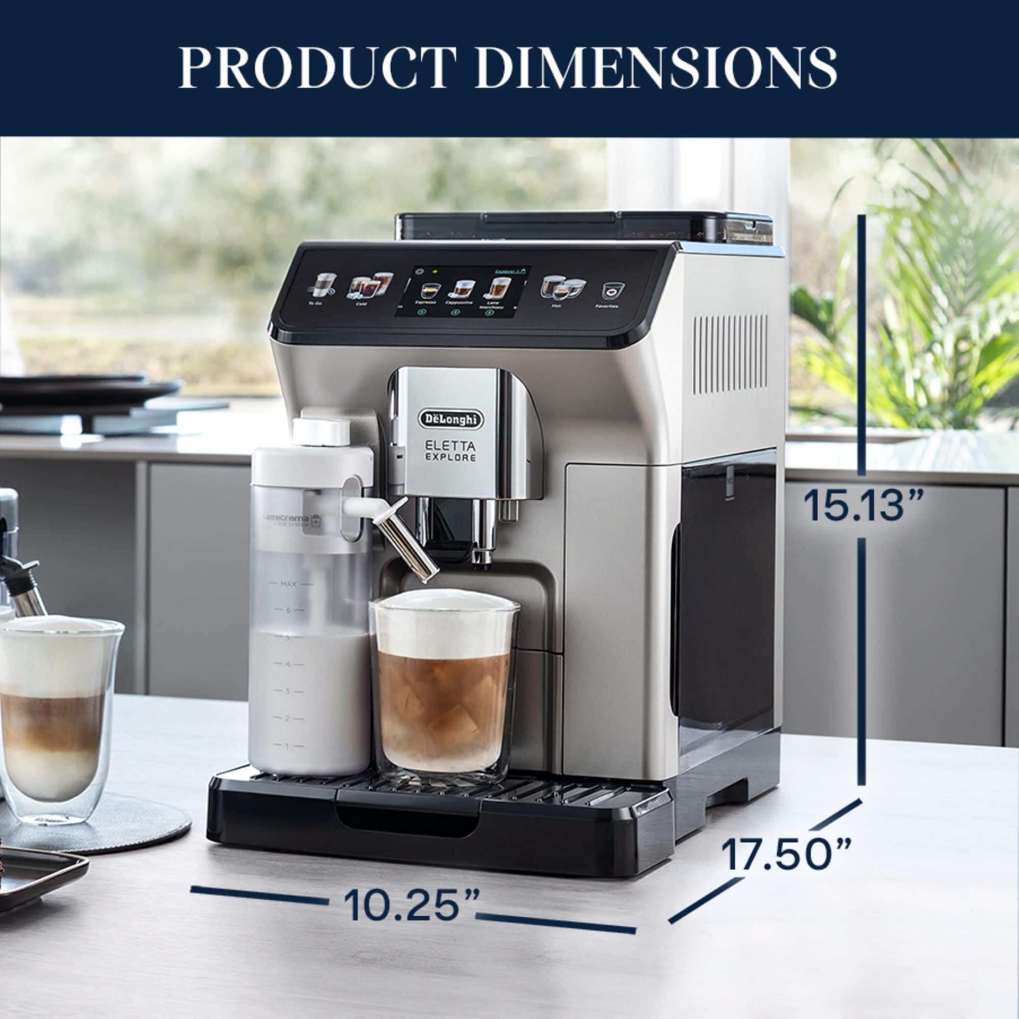 Product Dimensions: Delonghi ELETTA EXPLORE - 15.13" MK 1 10.25" 17.50"