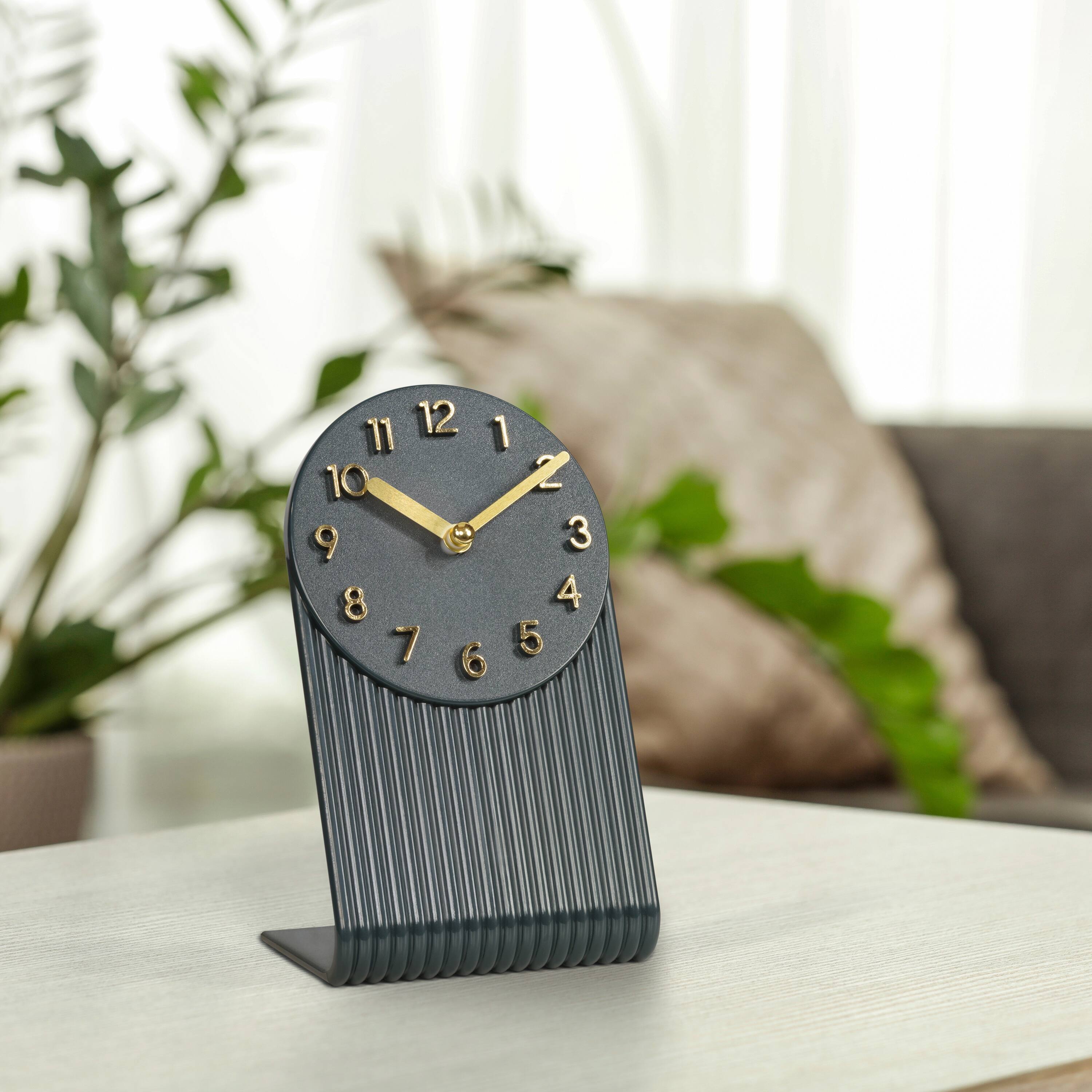 Alt View 3. La Crosse Clock Co. - Grooves Quartz Analog Table Clock, Midnight Gray - Gray.