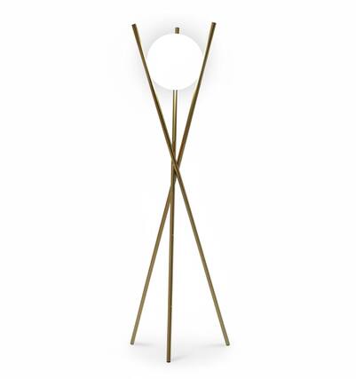 Front. FINEAK - Solstice 165cm Modern Gold Floor Lamp: Frosted Glass Globe LED Dimmable Lighting - Gold.