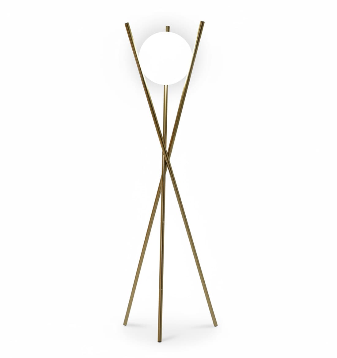 Front. FINEAK - Solstice 165cm Modern Gold Floor Lamp: Frosted Glass Globe LED Dimmable Lighting - Gold.