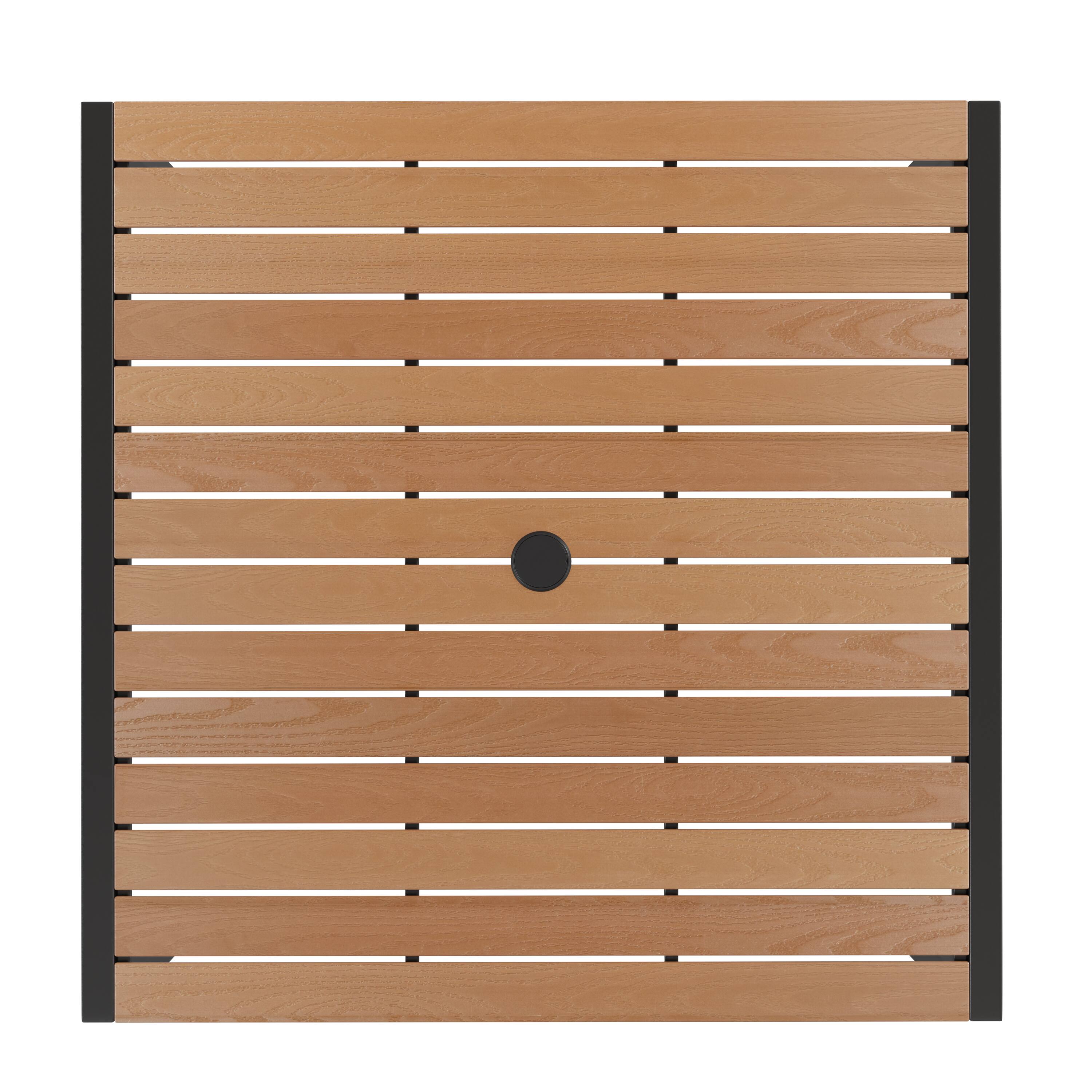 Alt View 8. Emma + Oliver - Indoor/Outdoor Faux Teak Table-Umbrella Hole-4 Club Chairs - Teak.