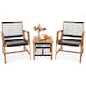 Costway - Patio 3pcs Acacia Wood Outdoor Furniture Bistro Set All-Weather Rope Woven - Black,Natural