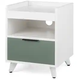 WELLFOR - Modern LED Nightstand with Sliding Drawer and Open Compartment - White