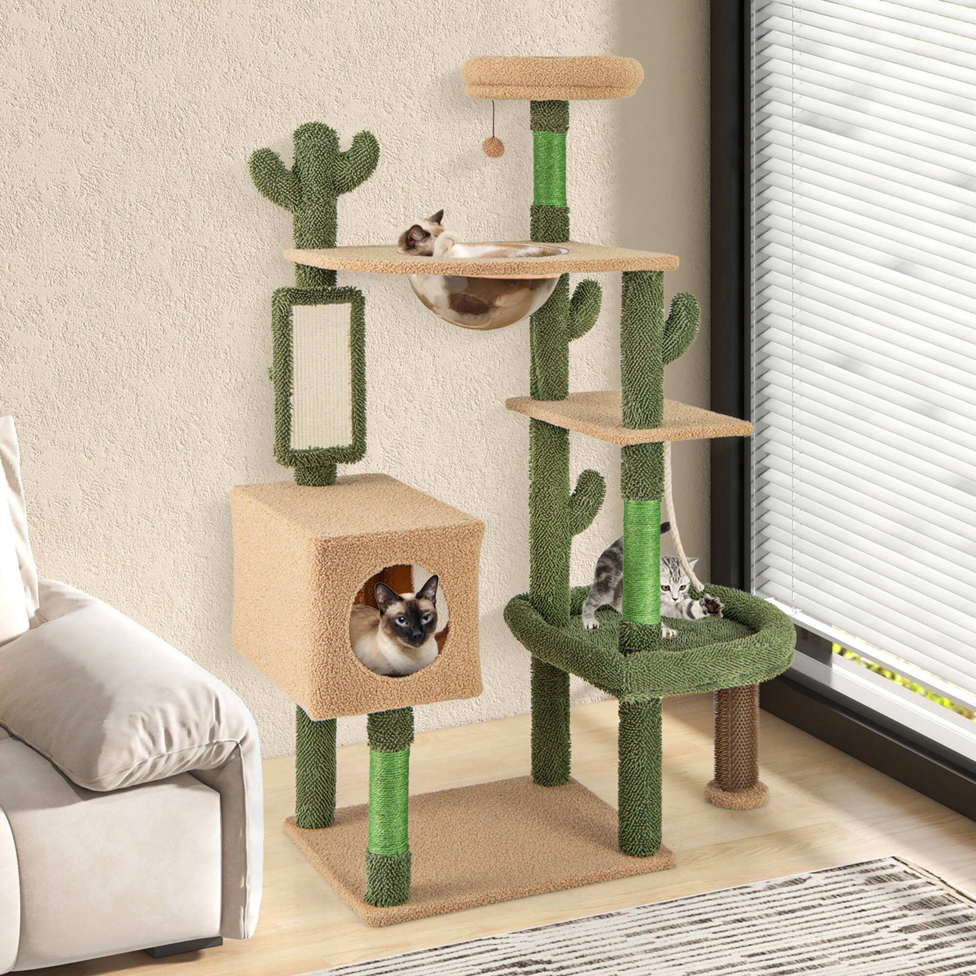 Alt View 3. Gymax - Gymax 59'' Cactus Cat Tree for Indoor Cats w/ Sisal Scratching Posts & Board Condo - GYM14852.