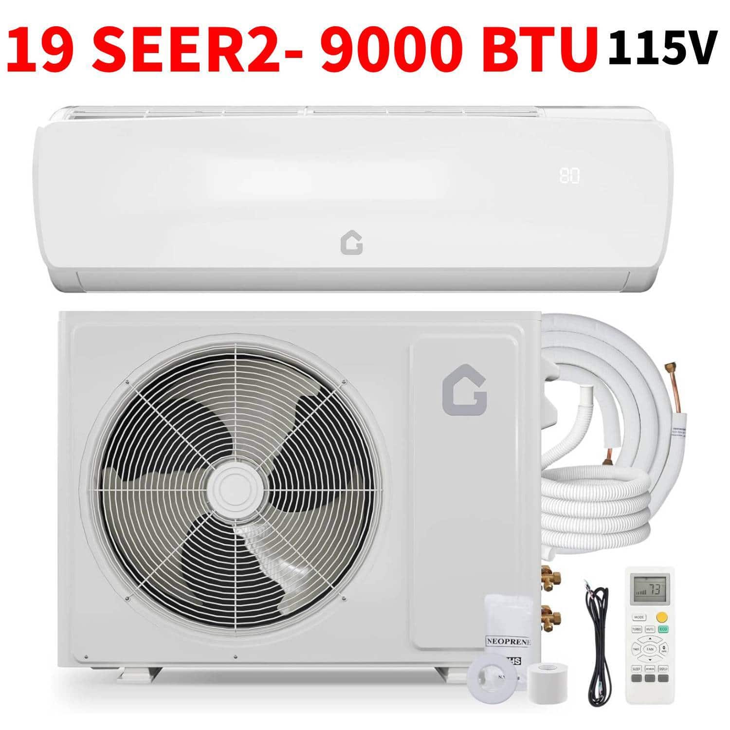 Acekool - 9000BTU Mini Split Ac/Heating System, 115V Q Panel Indoor Unit Split Air Conditioner, for Rooms up to 450 Sq. Ft - White