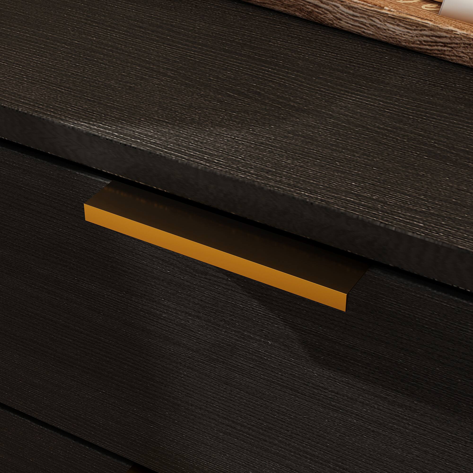 Alt View 4. FUFU & GAGA - FUFU&GAGA 2 - Drawer Nightstand with Gold Accents: Stylish Bedside Storage - Black.