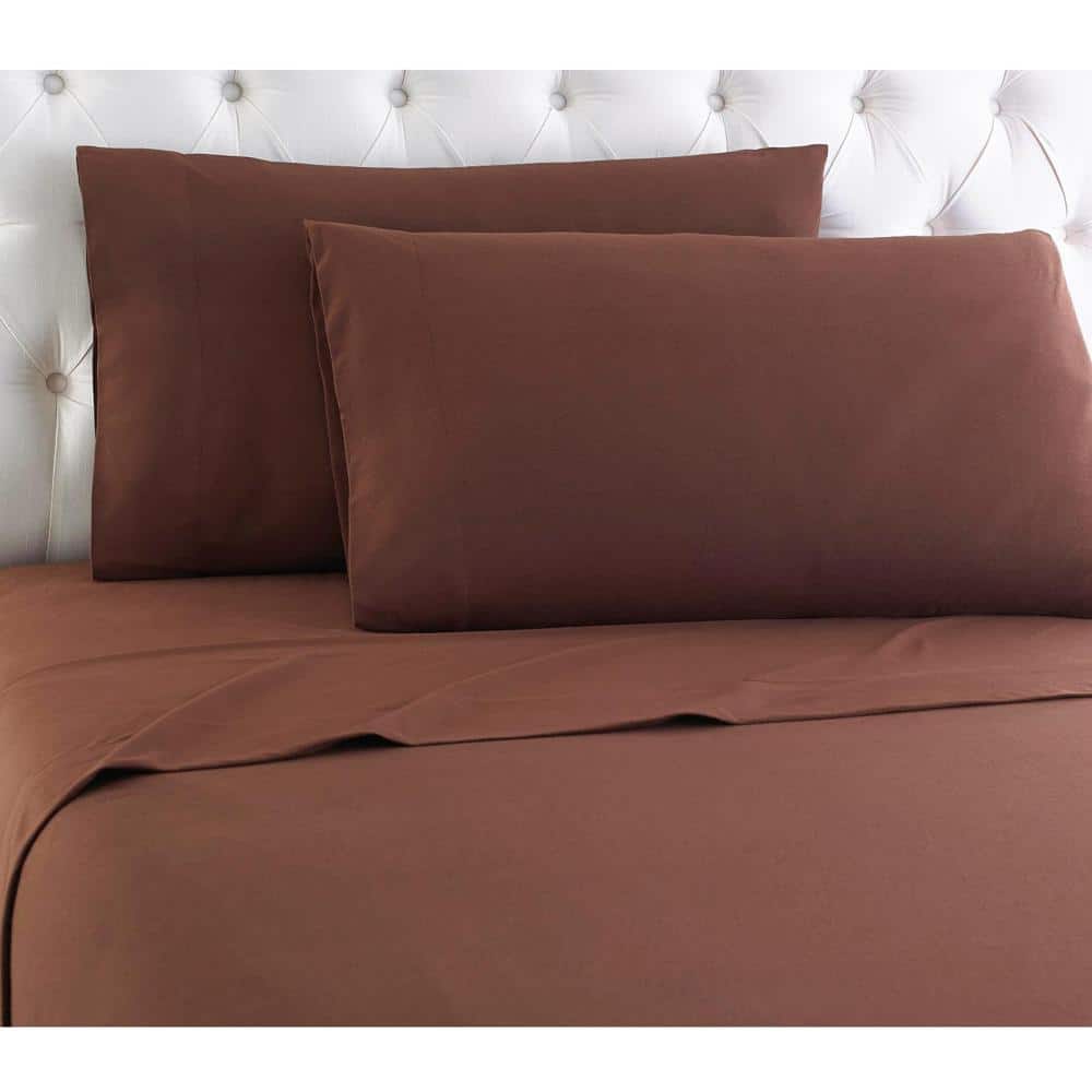 Shavel Home Products - Shavel Micro Flannel High Quality Sheet Set - Twin Flat/Fitted Sheet 66x96"/75x39x14" Pillowcase 21x32" - Chocolate