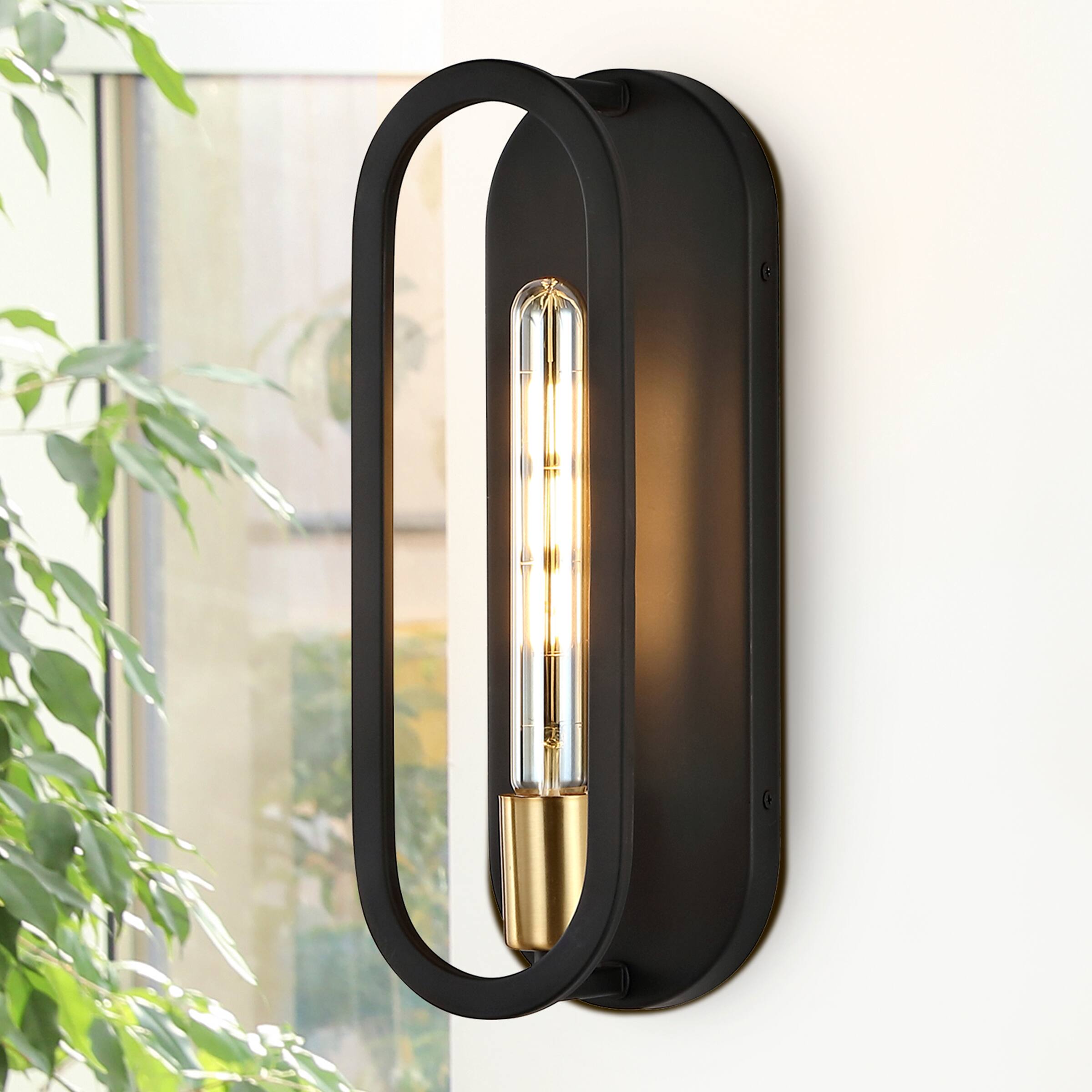 Alt View 8. Jonathan Y - Emilia 4.75" 1-Light Bohemian Farmhouse Iron LED Sconce, Black/Brass Gold - Black/Brass Gold.