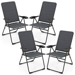 Gymax - 4PCS Patio Folding Chairs Back Adjustable Reclining Padded Garden Furniture - Gray