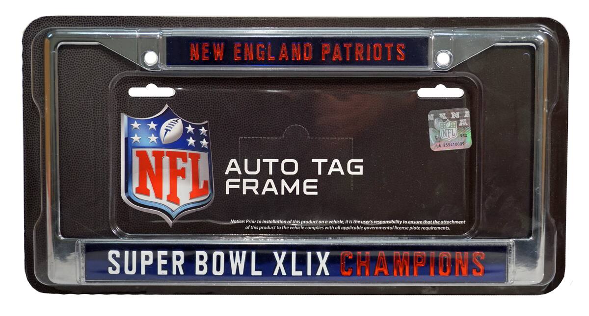 New England Patriots Super Bowl XLIX Chrome Laser Cut License Plate Frame
