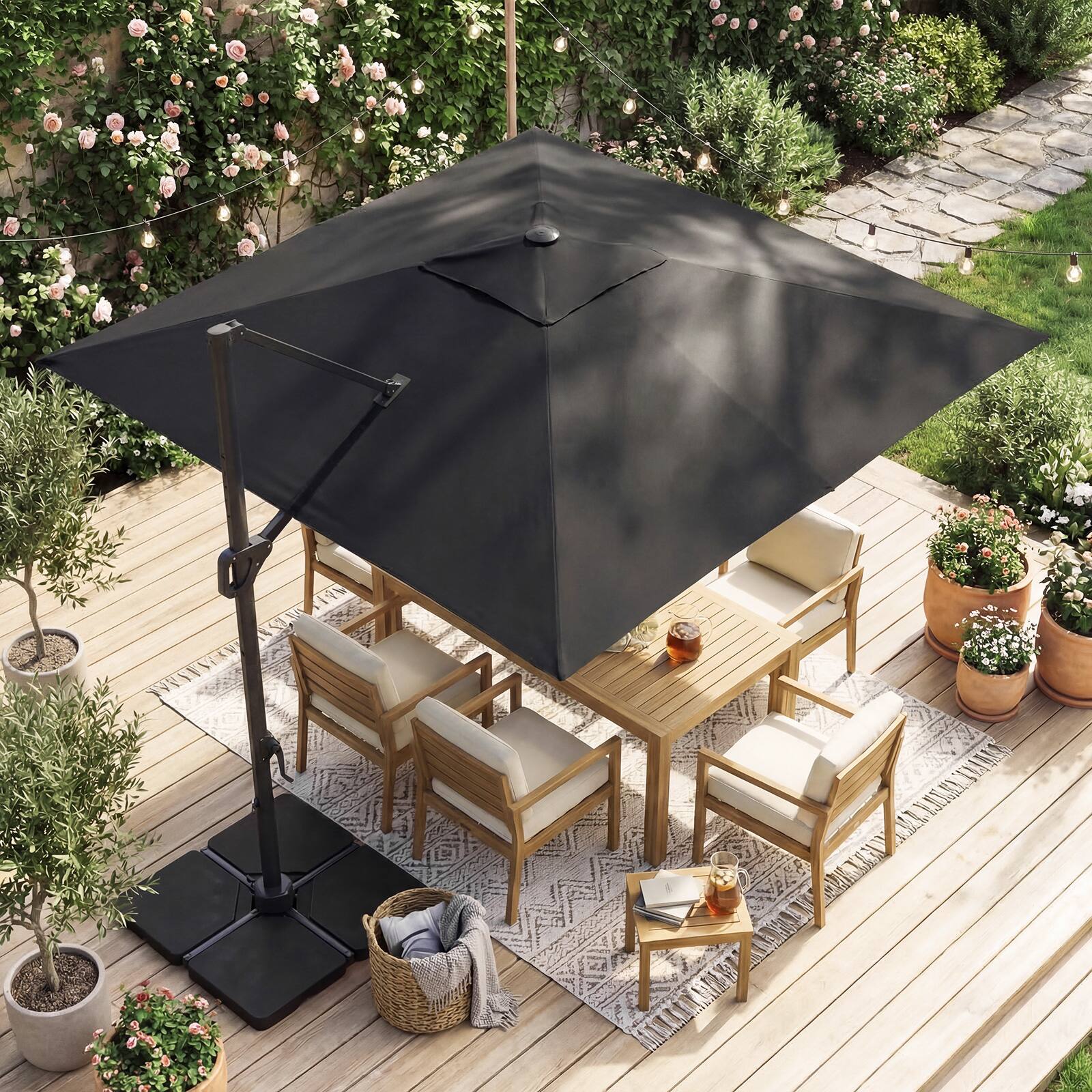 Alt View 4. Gymax - Gymax 10 FT Cantilever Outdoor Umbrella w/ 32 Solar LED Lights & 220 LBS Base Gray & Black - Gray.