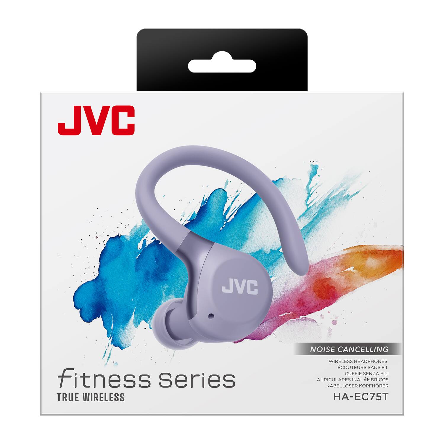 JVC  
fitness Series  
TRUE WIRELESS  

NOISE CANCELLING  
WIRELESS HEADPHONES  
ECOUTEURS SANS FIL  
CUFFIE SENZA FILI  
AURICULARES INALÁMBRICOS  
KABELLOSER KOPFHÖRER  
HA-EC75T