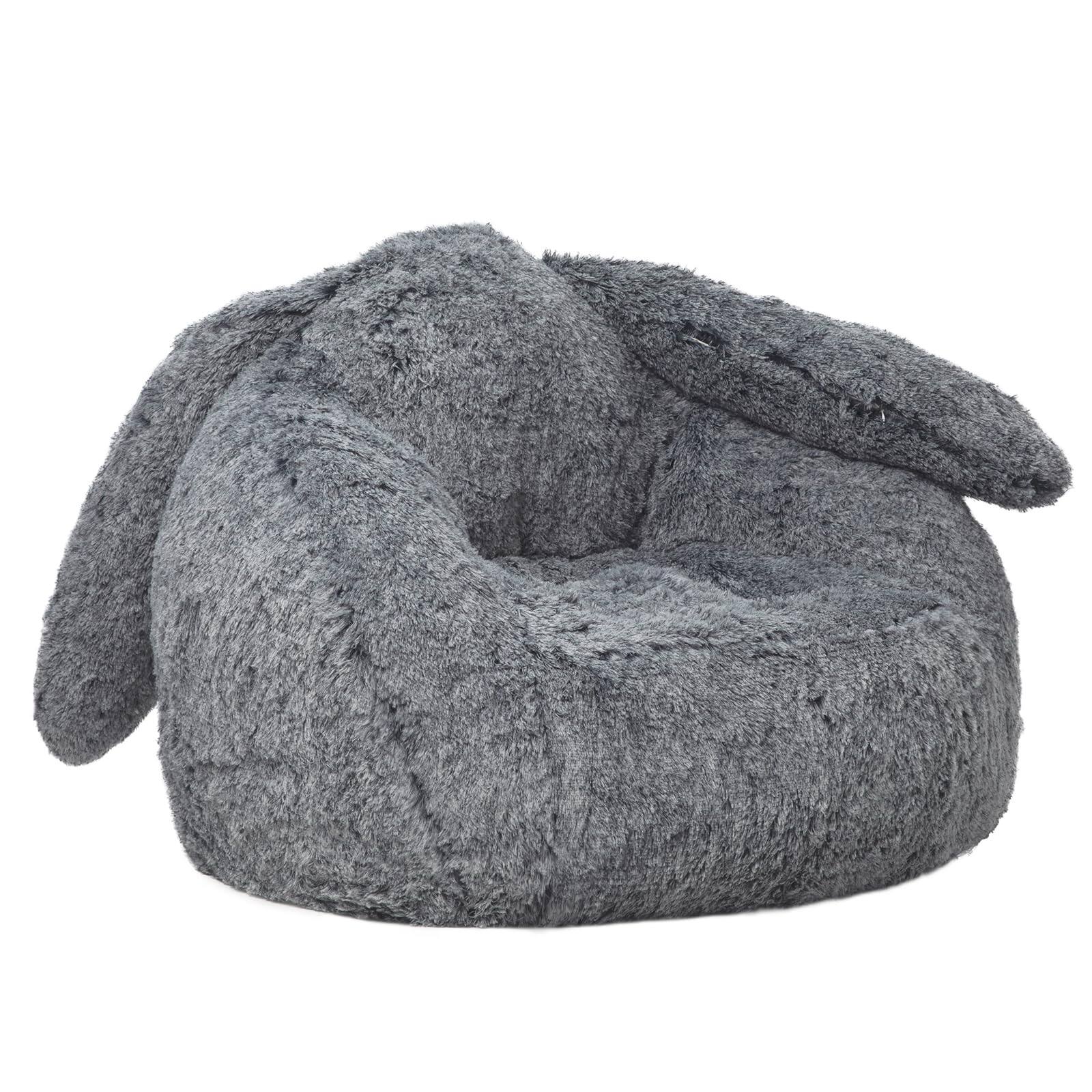 Front. Fabibe - Bean Bag Chair for Adults Kids Giant Fluffy Plush Bean Bag Sofa with Filler Faux Fur Rabbit Shaped Beanbag Chairs Comfy - Black X-Large.