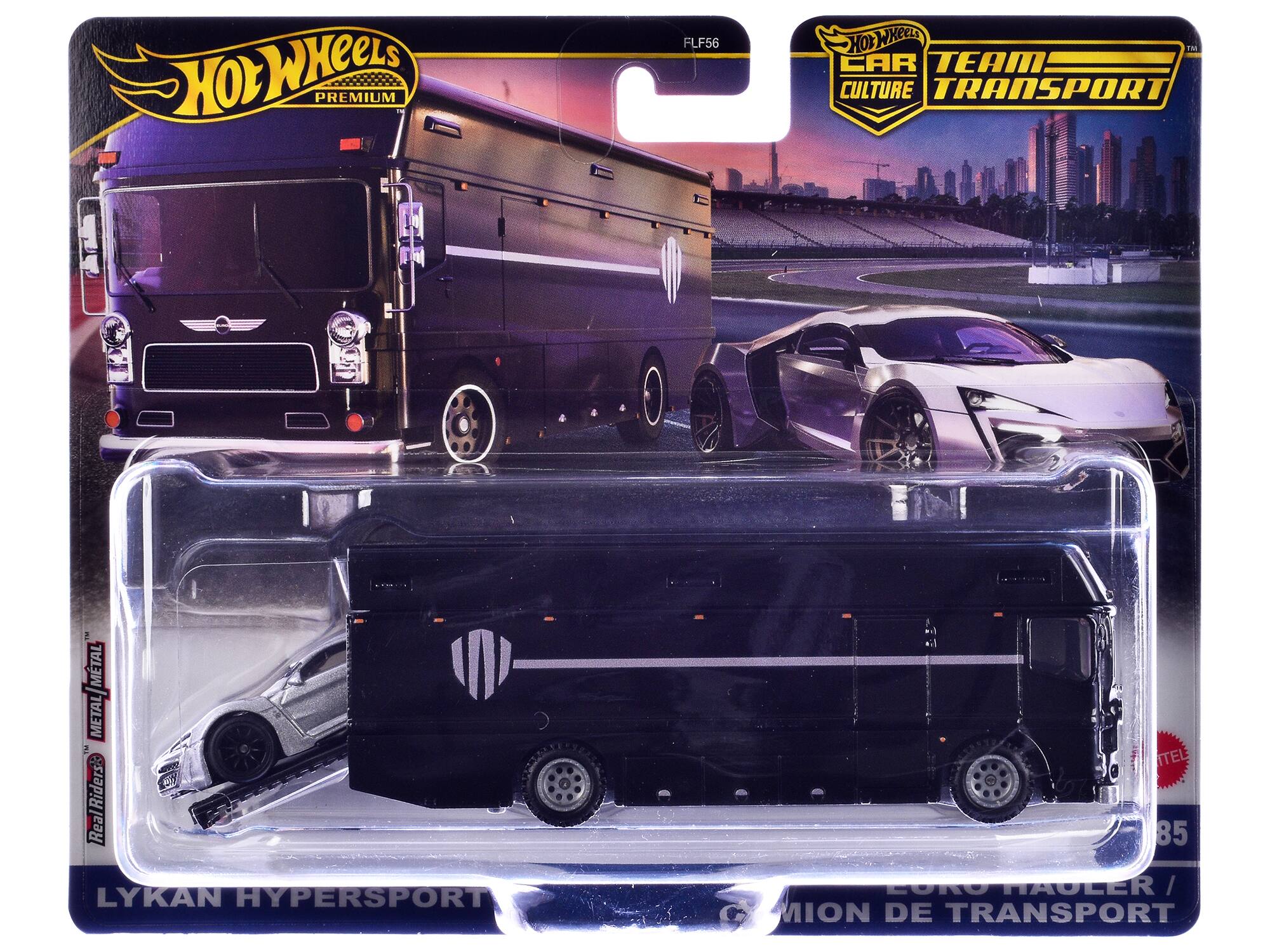 Hot Wheels Premium  
FLF56  
Hot Wheels Car Culture Transport  
Metal  
Real Riders: Real  
LYKAN HYPERSPORT  
TEL 85  
Euro Hauler / Mion de Transport
