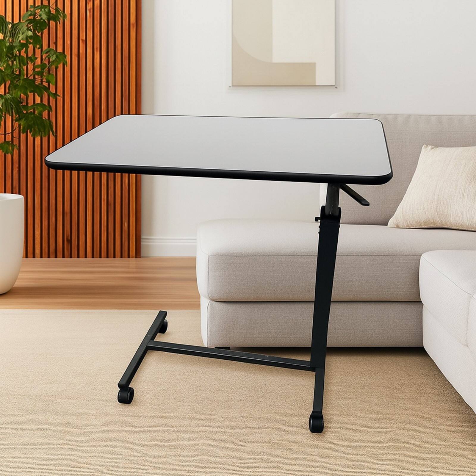 Angle. Sugift - Adjustable Rolling Laptop Desk with Tilting Top & Lockable Wheels, Portable Height-Adjustable Table for Home or Office - White.