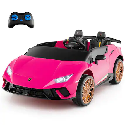 Front. Costway - Costway 4WD 2-Seater Ride on Car, Licensed Lamborghini Kids' Vehicles with Remote Control - Pink.