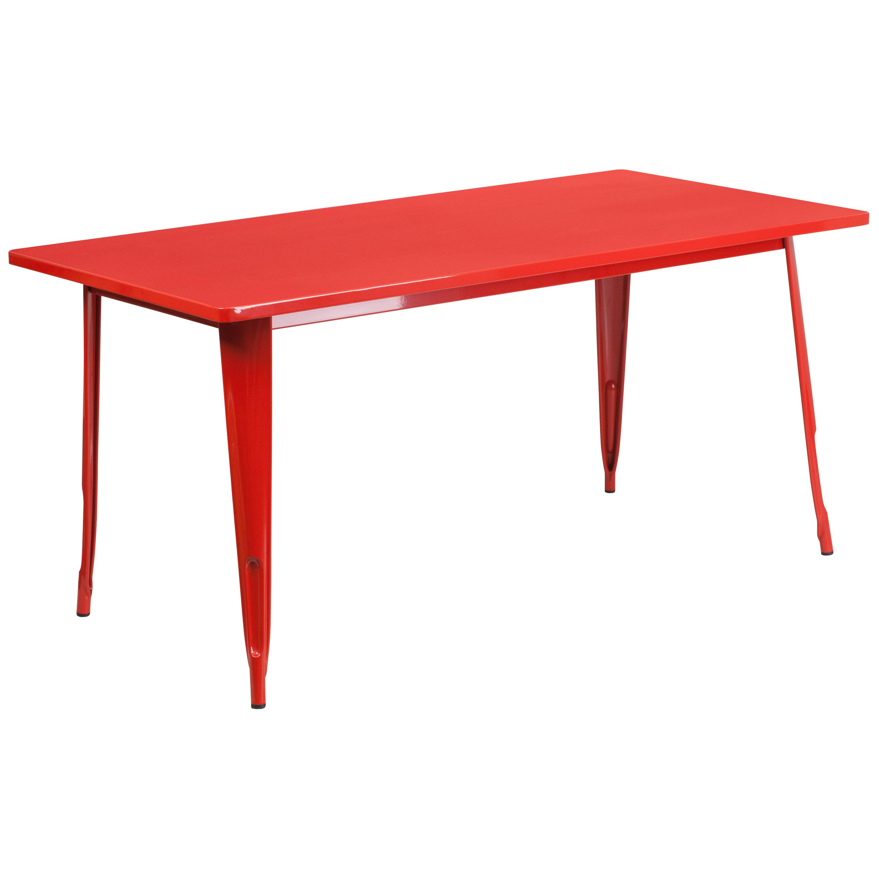 Alt View 3. Emma + Oliver - Commercial Grade Rectangular Metal Indoor-Outdoor Table Set with 4 Stack Chairs - Red.