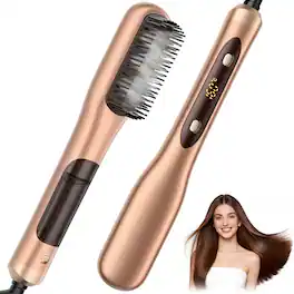 Teendow - Steam Hair Straightening Brush – Hair Straightener for Fast Styling, 5 Temp Settings, Gentle Hair Protection - Orange