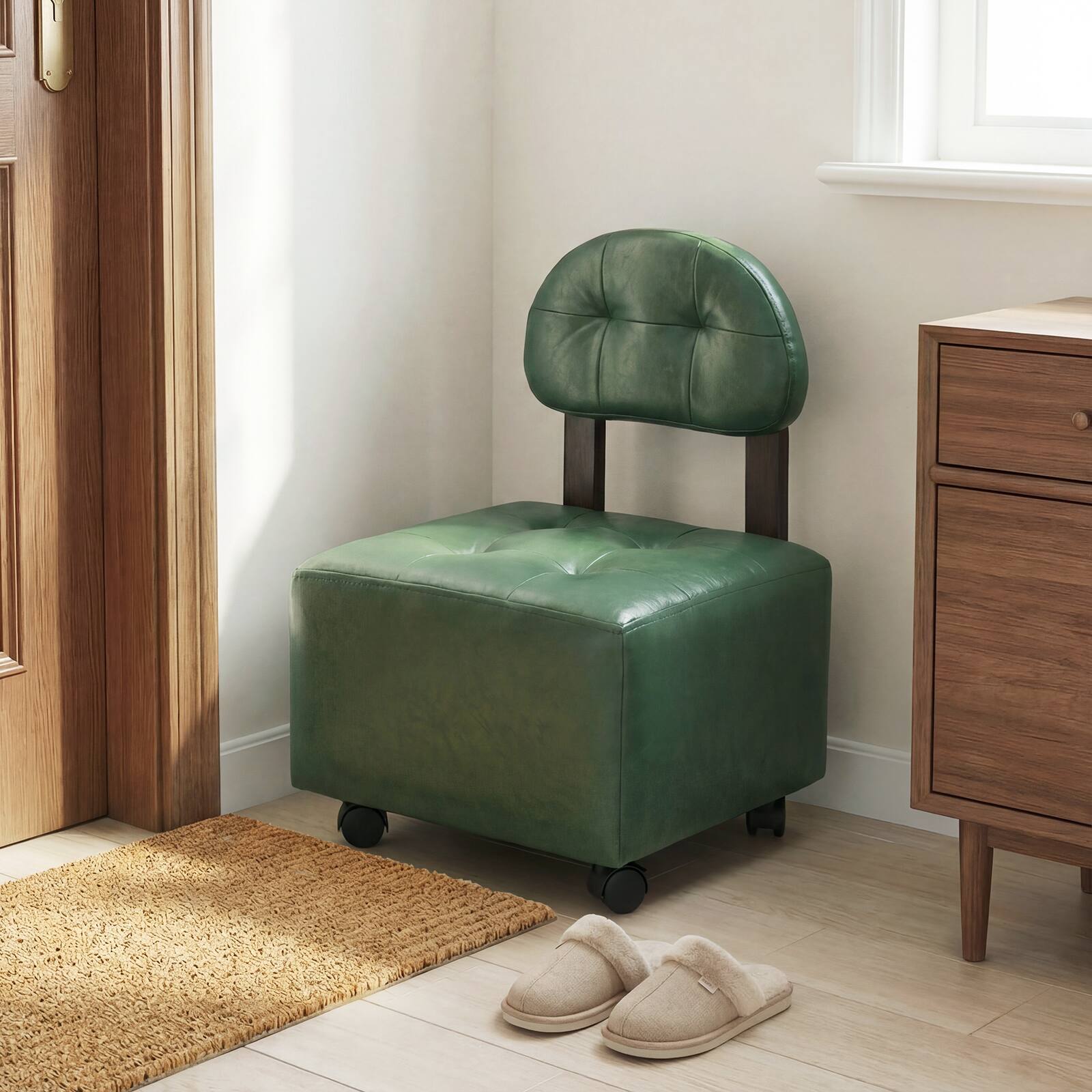 Alt View 5. Gymax - Gymax Rolling Footrest Stools Set of 2 Upholstered Square Ottoman 330 LBS Max Load - Green.