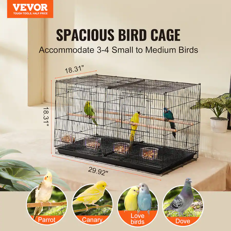 VEVOR 30 inch Flight Bird Cage, Stackable Divided Small Parakeet Cage ...