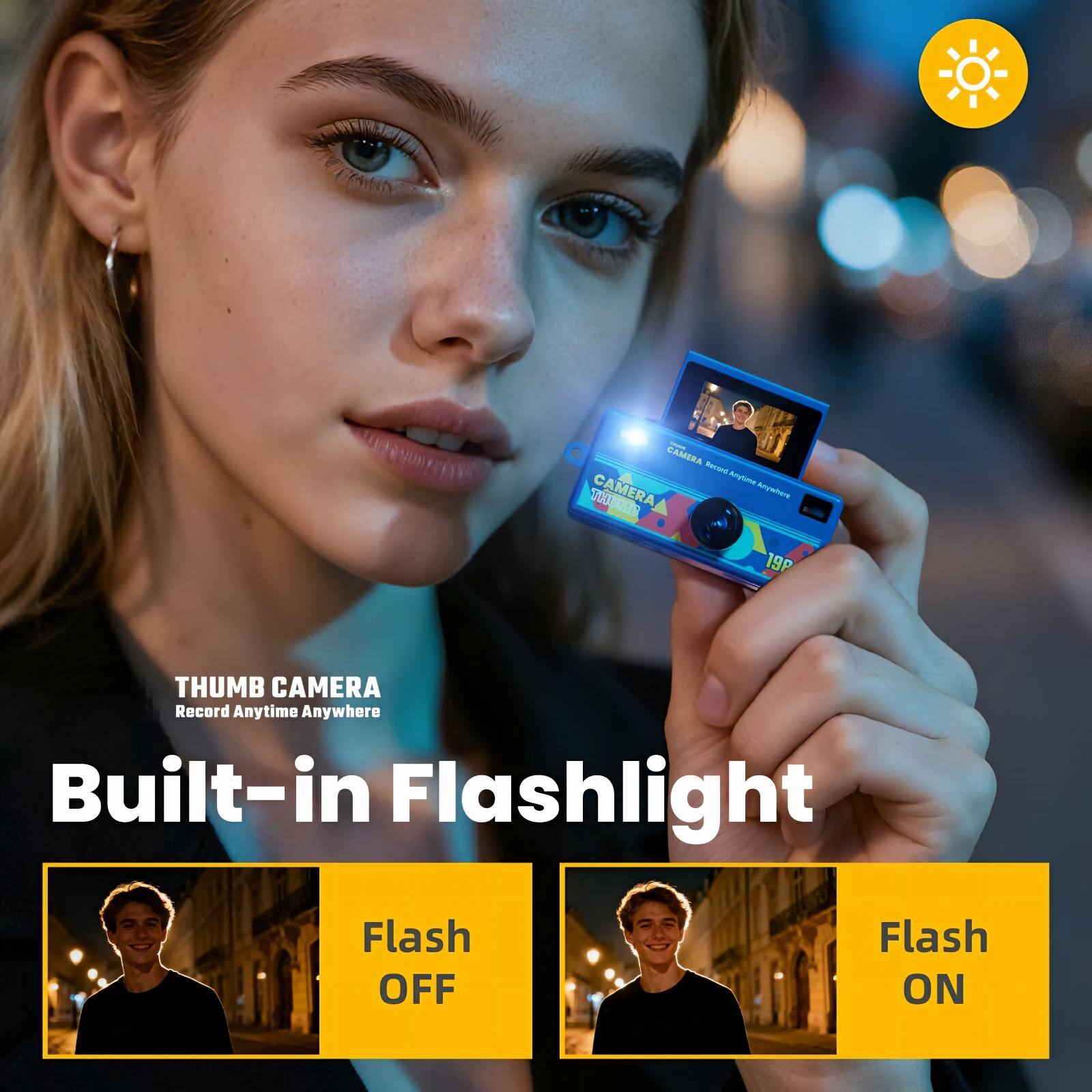 THUMB CAMERA Record Anytime Anywhere Built-in Flashlight

Flash OFF
Flash ON