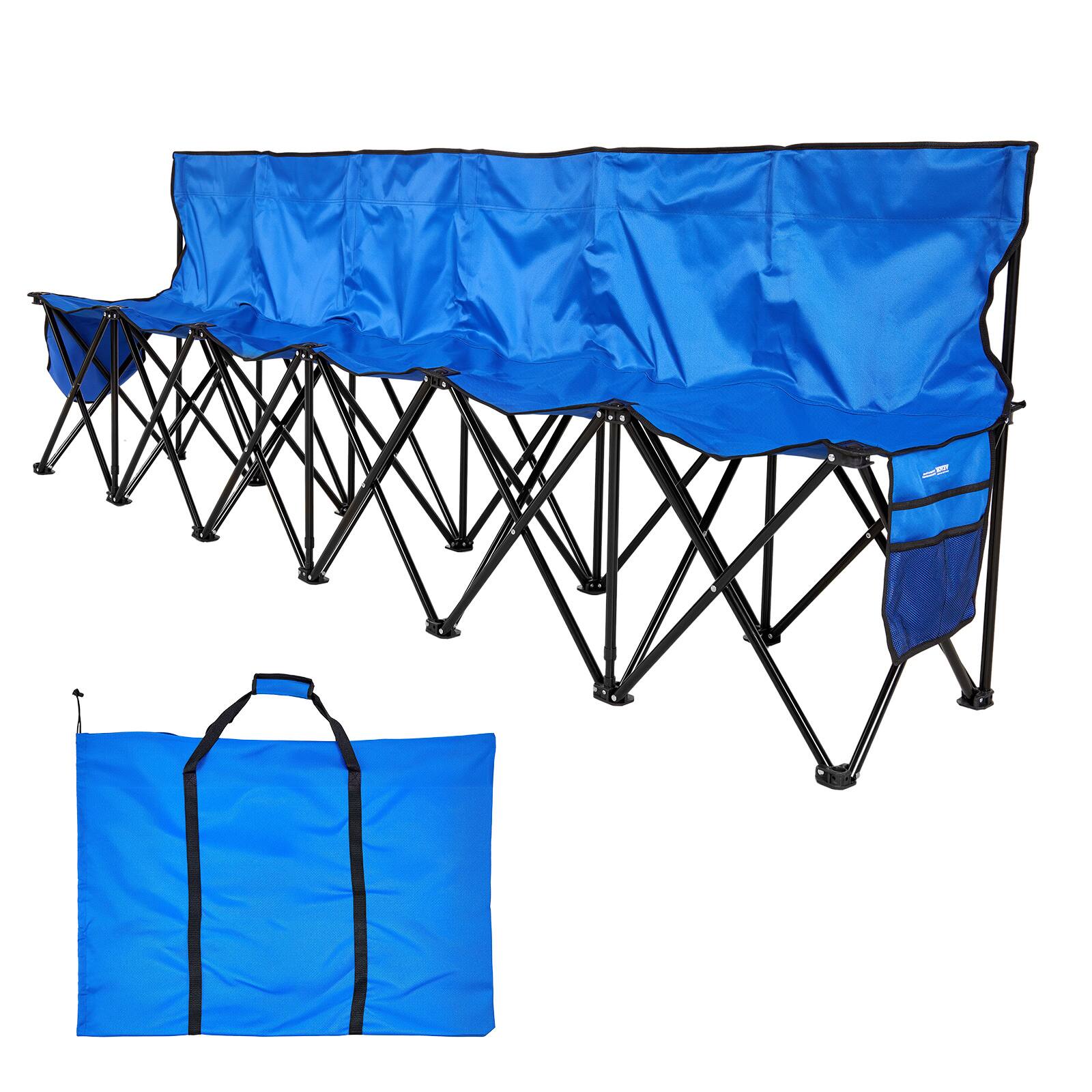 Alt View 5. VEVOR - Portable Folding Bench, 6 Seat Foldable Soccer Bench with Side Pockets and Carrying Bag, Lightweight Sideline Seating - Blue.