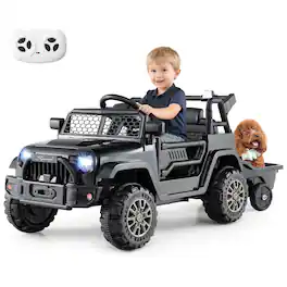 Gymax - Kids Ride On UTV Car w/Detachable TrailerParent Remote Control Light & Music - Black