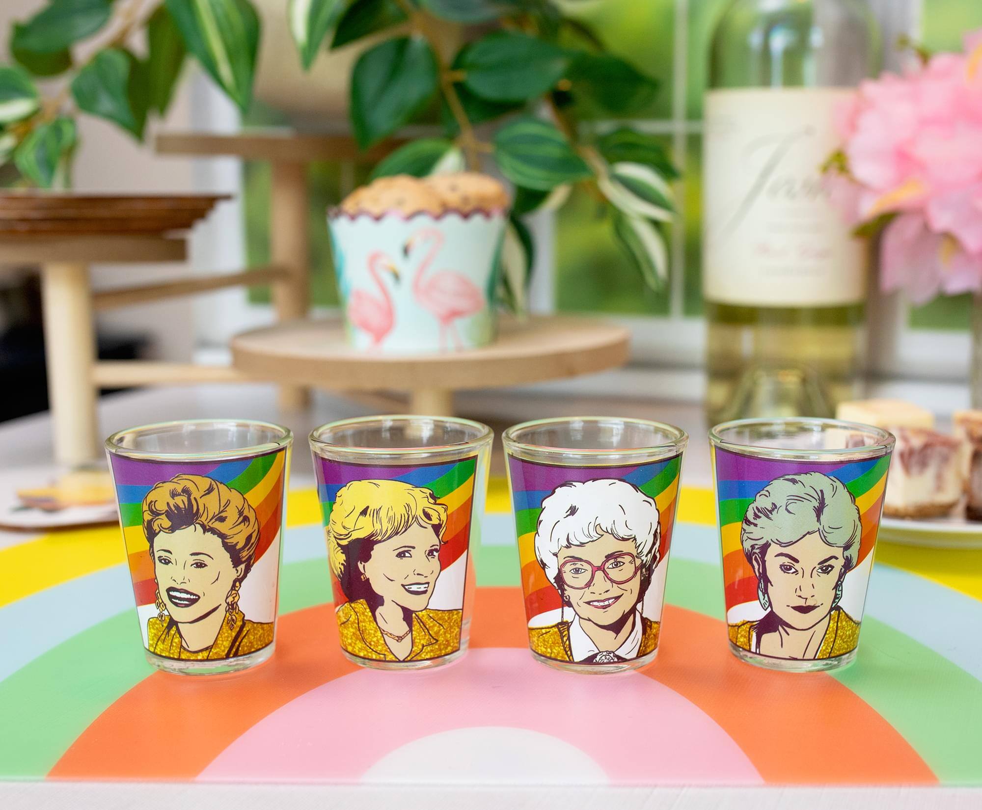 Alt View 1. Silver Buffalo - The Golden Girls Rainbow 1.5-Ounce Mini Glasses | Set of 4 - Gold.