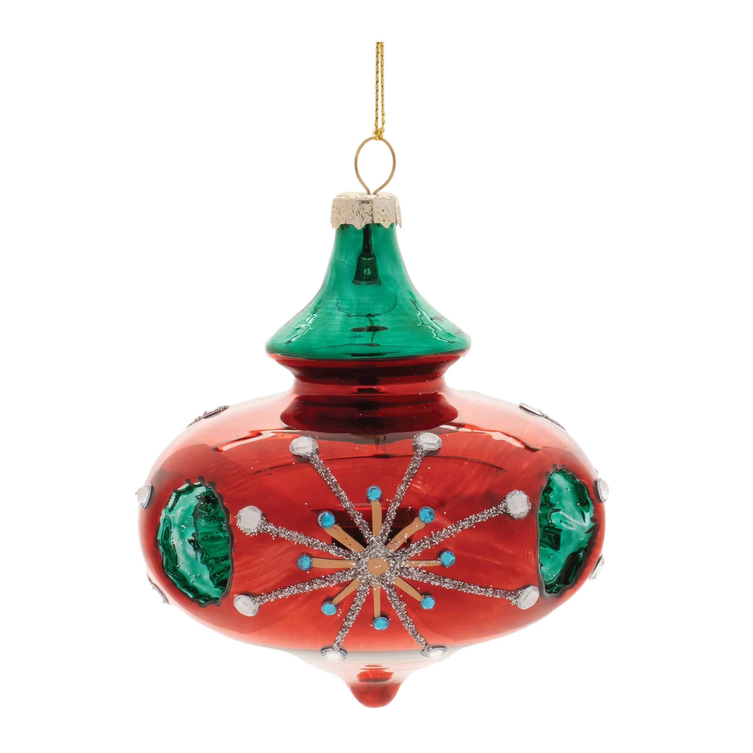 Back. BreeBe - Glittered Glass Reflector Ornament (Set of 6) - Red, Green.