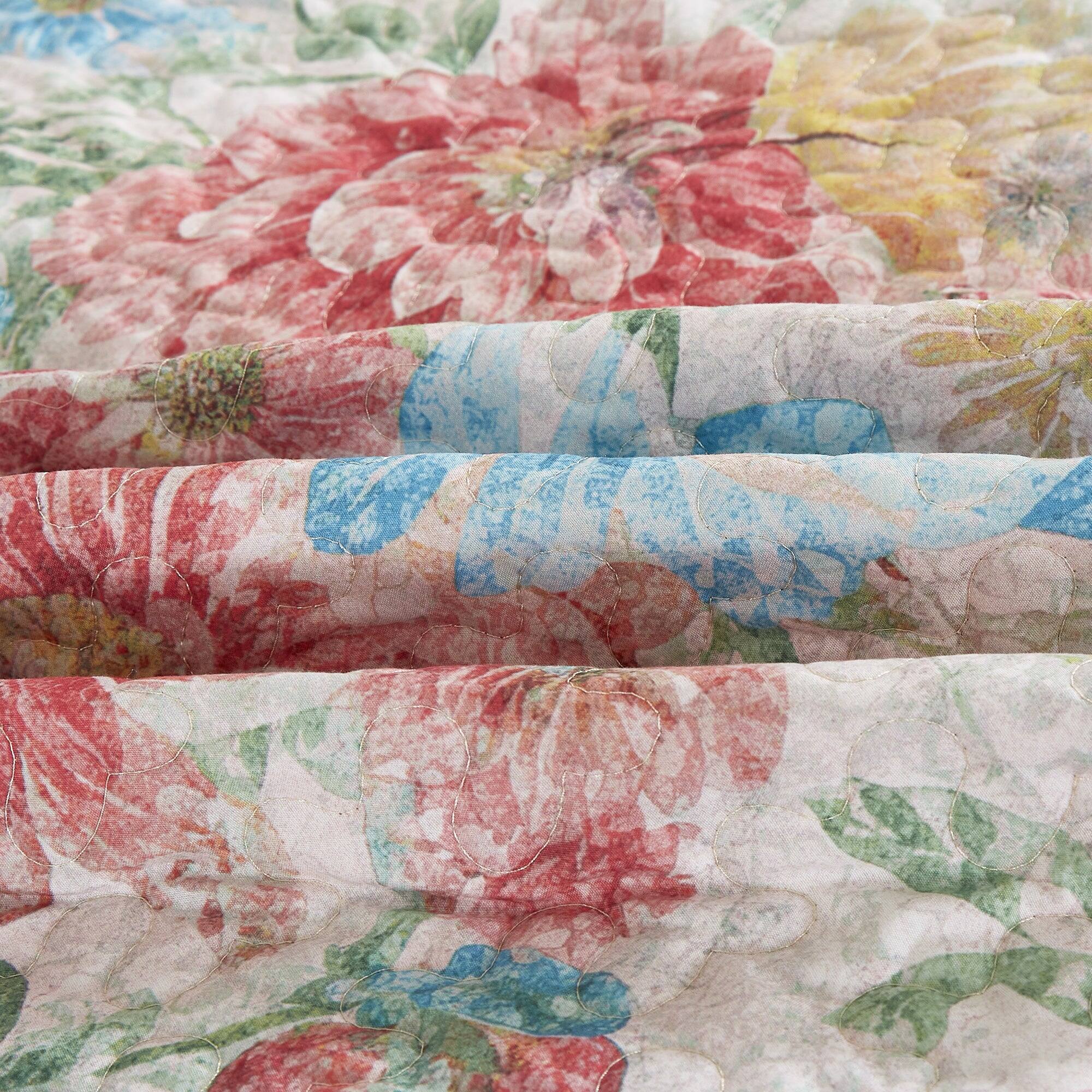 Left. MarCielo - MarCielo 3 Piece Lightweight Quilt Bedspread Set Reversible Floral Botanical - Peony Pink Border.