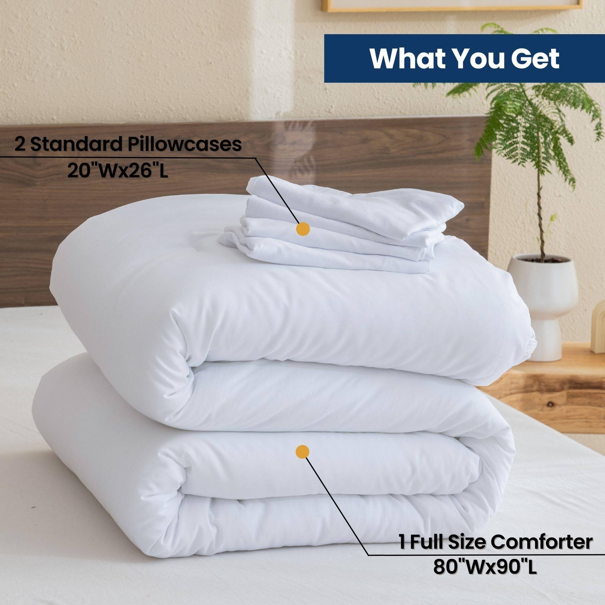 What You Get

2 Standard Pillowcases  
20"Wx26"L

1 Full Size Comforter  
80"Wx90"L