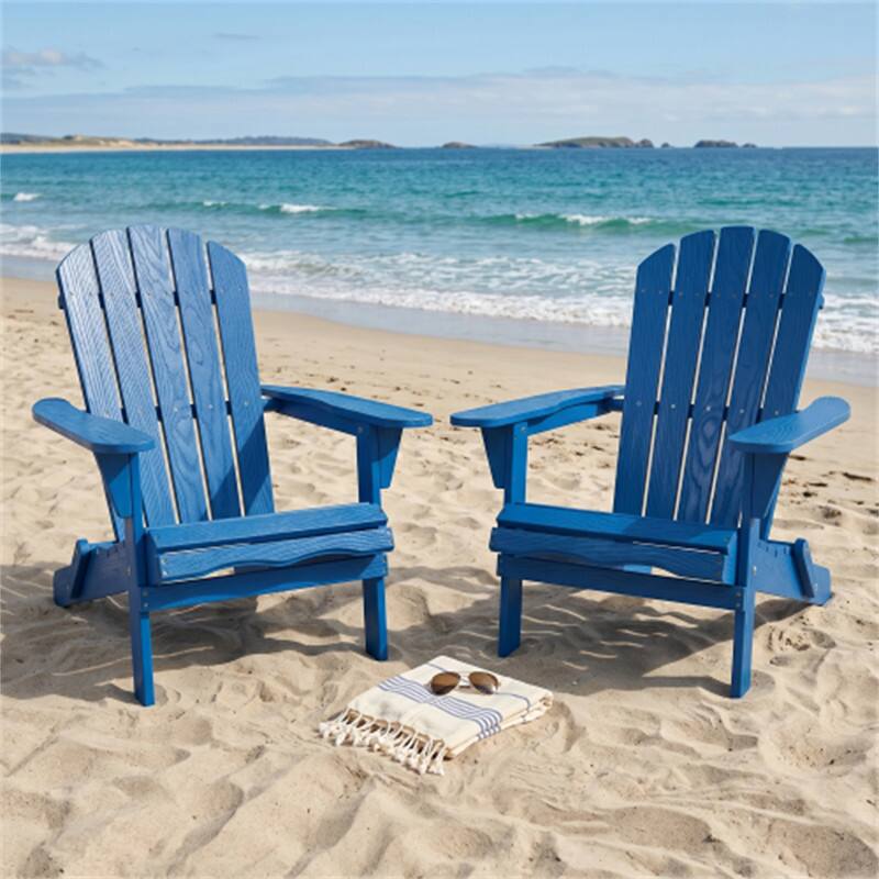 Angle. HTUTWOO - Set of 2 Wood Lounge Patio Chair for Garden Outdoor - Wooden Folding Embossed Adirondack Chair, Wood Lounge Patio Chair - Navy Blue.
