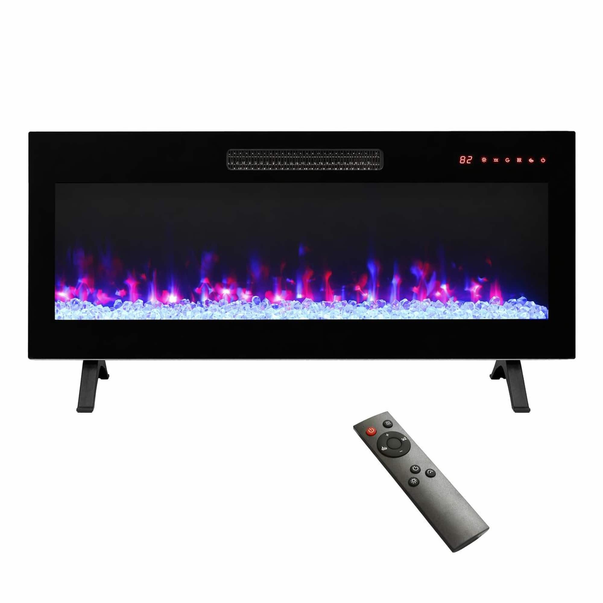 RYHNUYNE - 36 Inch Recessed Ultra Thin Tempered Glass Front Wall-Mounted Electric Fireplace with Remote - Antique Black price history on PriceWatchPro