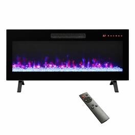 RYHNUYNE - 36 Inch Recessed Ultra Thin Tempered Glass Front Wall-Mounted Electric Fireplace with Remote - Antique Black