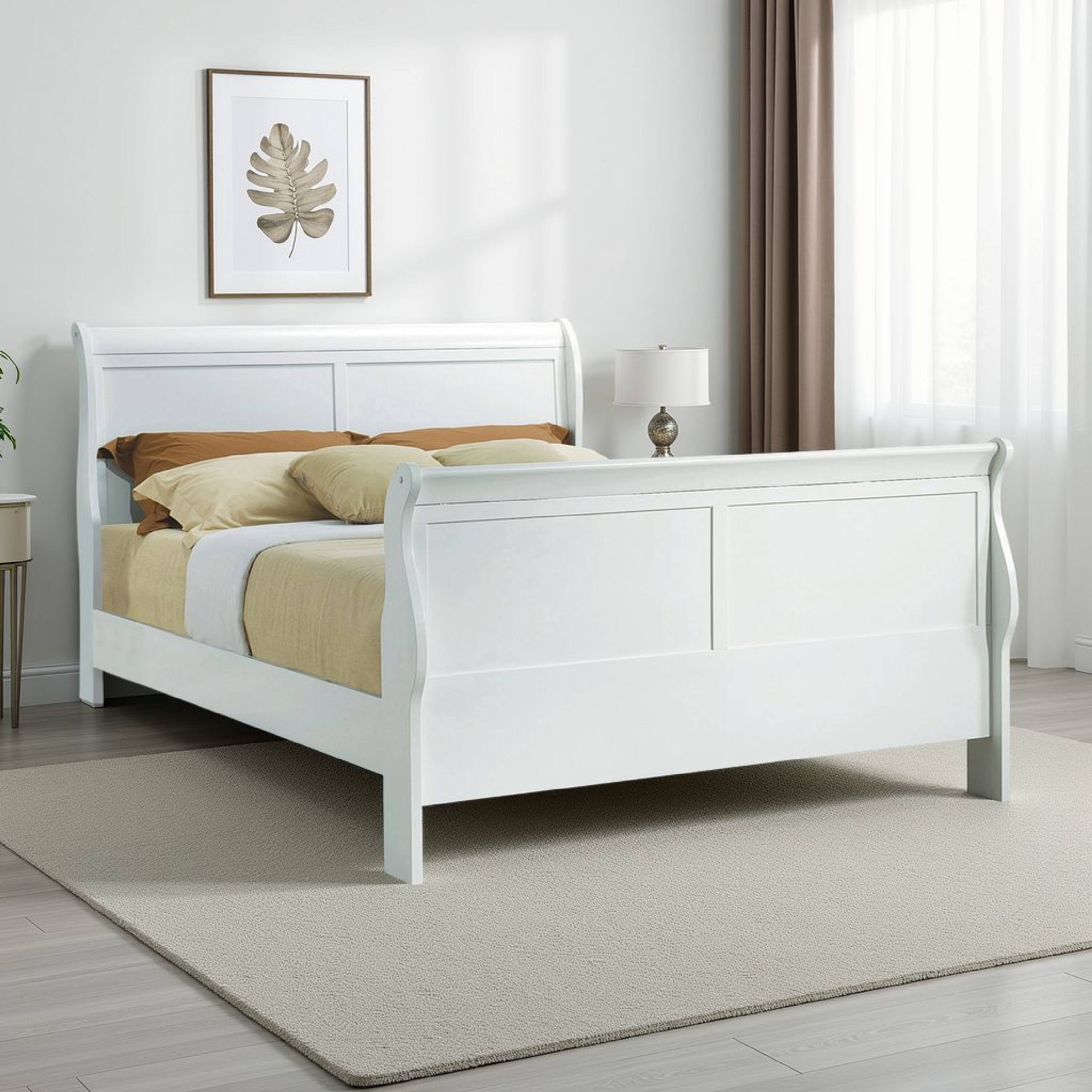 Alt View 5. Manhattan Lane - Classy Transitional Style Queen Size Sleigh Bed, White - White.